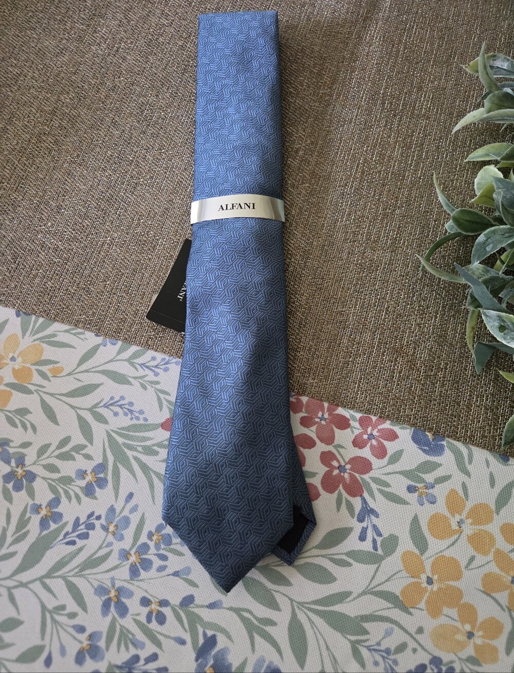 Alfani Blue Micro-Geometric Silk Tie